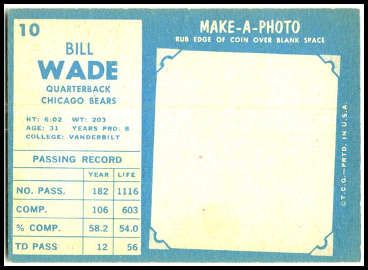1961 Topps #10 Bill Wade Chicago Bears
