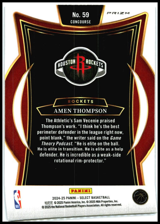 2024-25 Panini Select Blue Cracked Ice #59 Amen Thompson Houston Rockets
