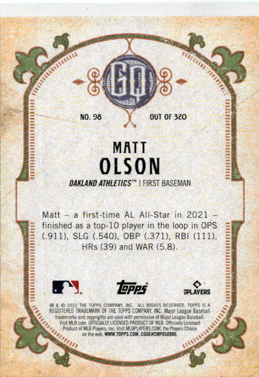 2022 Topps Gypsy Queen Green #98 Matt Olson Oakland Athletics