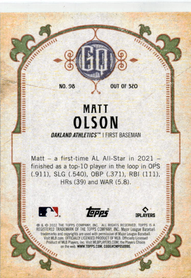2022 Topps Gypsy Queen Green #98 Matt Olson Oakland Athletics
