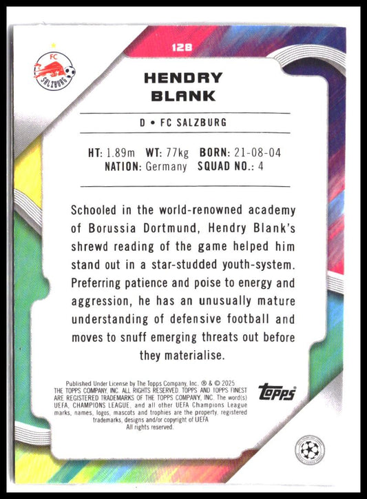 Hendry Blank #128 2024-25 Finest UEFA Club Competitions Rookie RC