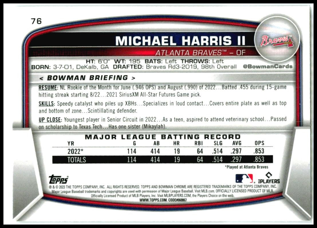 2023 Bowman Mojo Refractors #76 Michael Harris II Rookie Atlanta Braves
