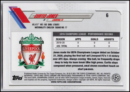 2020-21 Topps Chrome UEFA Champions League #6 Curtis Jones