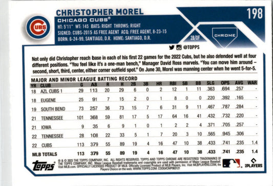 2023 Topps Chrome #198 Christopher Morel Rookie Chicago Cubs.