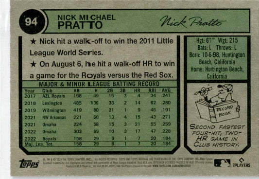 2023 Topps Heritage Chrome Blue Sparkle Refractor #94 Nick Pratto Royals