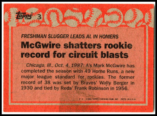 1988 Topps #3 Mark McGwire Oakland Athletics
