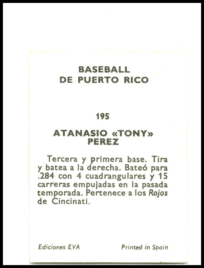 1972 Puerto Rican Winter League Stickers #195 Tony Perez