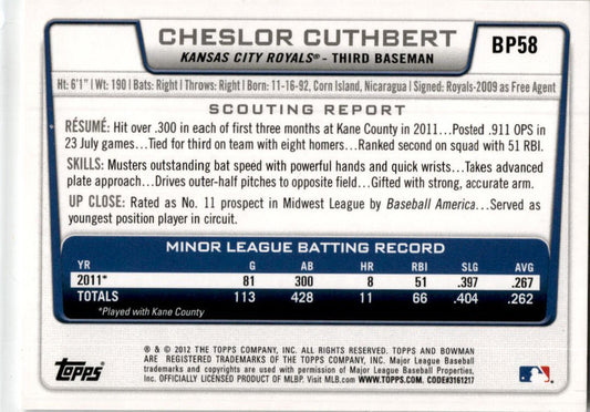 2012 Bowman #BP58 Cheslor Cuthbert Kansas City Royals