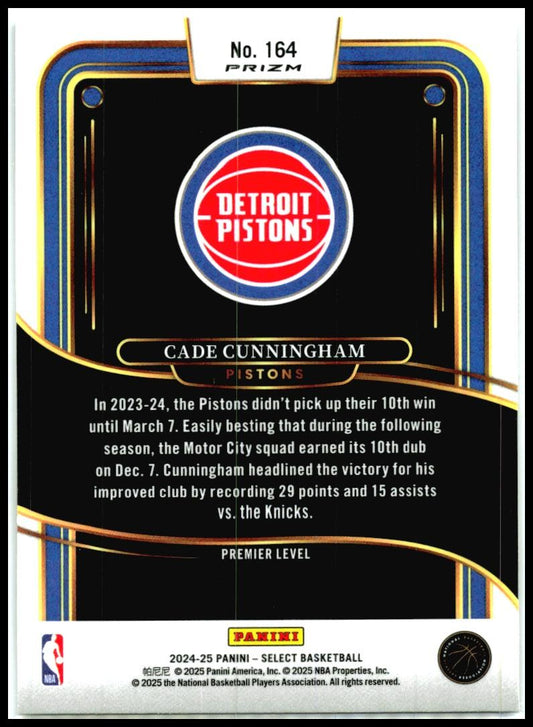 2024-25 Panini Select #164 Cade Cunningham Detroit Pistons