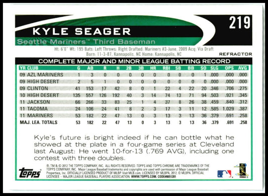 2012 Topps Chrome X-Fractors #219 Kyle Seager Seattle Mariners