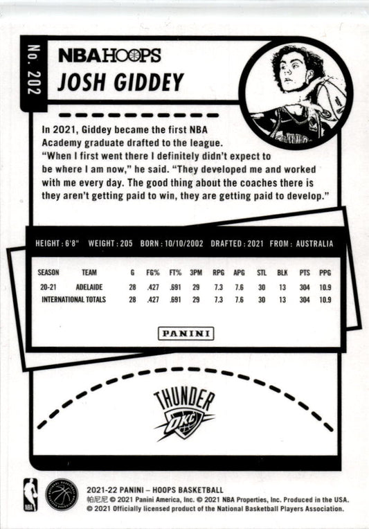 2021-22 Hoops Winter #202 Josh Giddey Rookie Oklahoma City Thunder