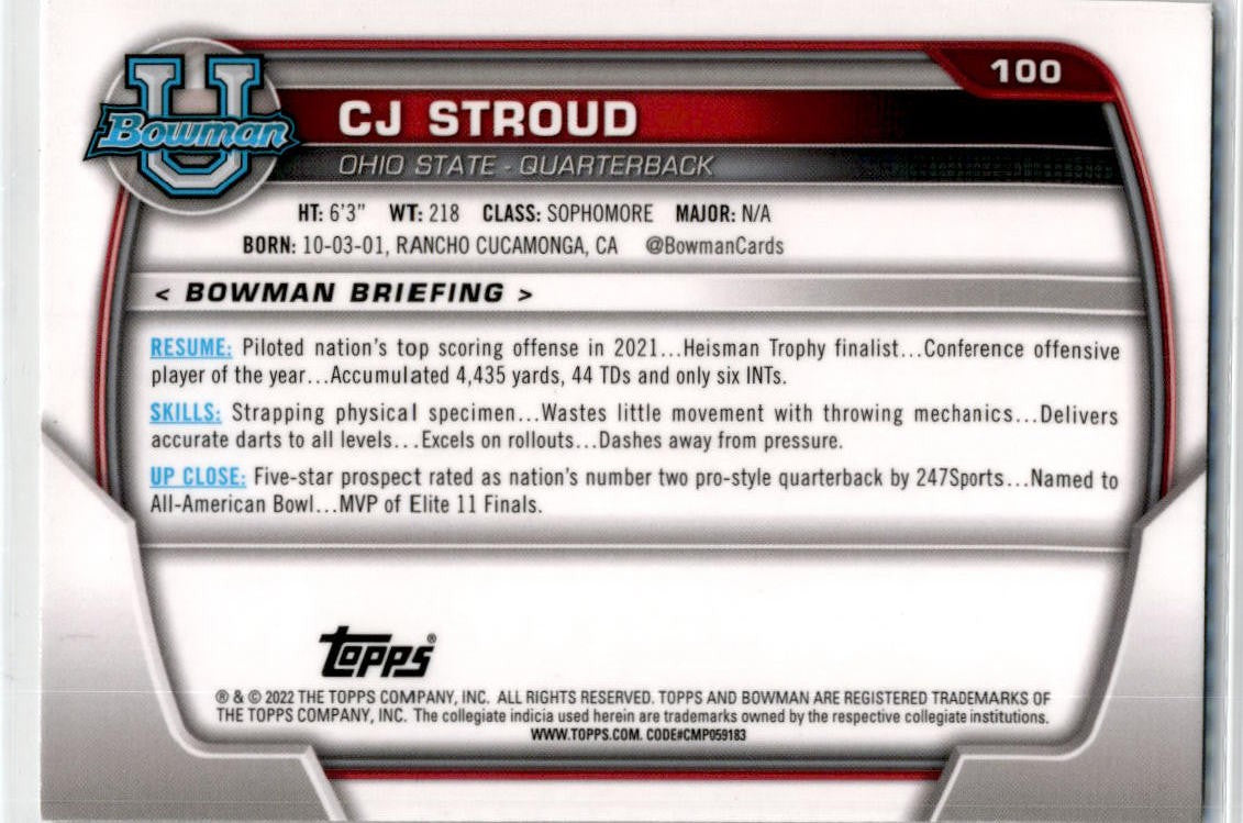 2022 Bowman University Chrome #100a C.J. Stroud Ohio State Buckeyes