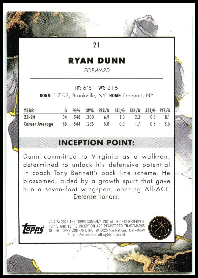 2024-25 Topps Inception Pink #21 Ryan Dunn Rookie #/99 Phoenix Suns