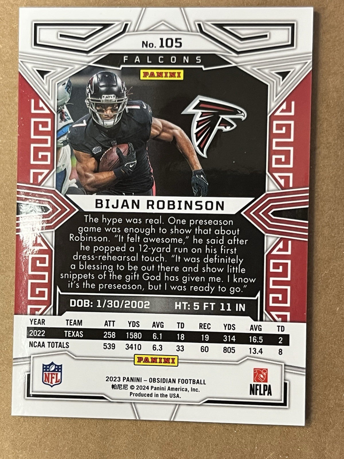 2023 Panini Obsidian - #105 Bijan Robinson (RC) Atlanta Falcons