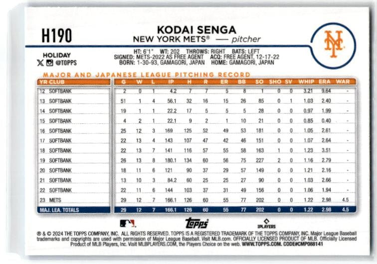2024 Topps Holiday #H190 Kodai Senga New York Mets