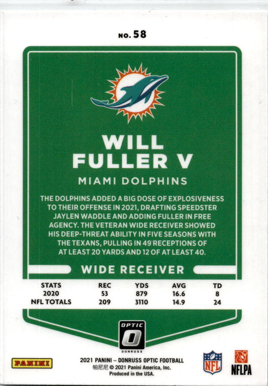 2021 Donruss Optic #58 Will Fuller V Miami Dolphins