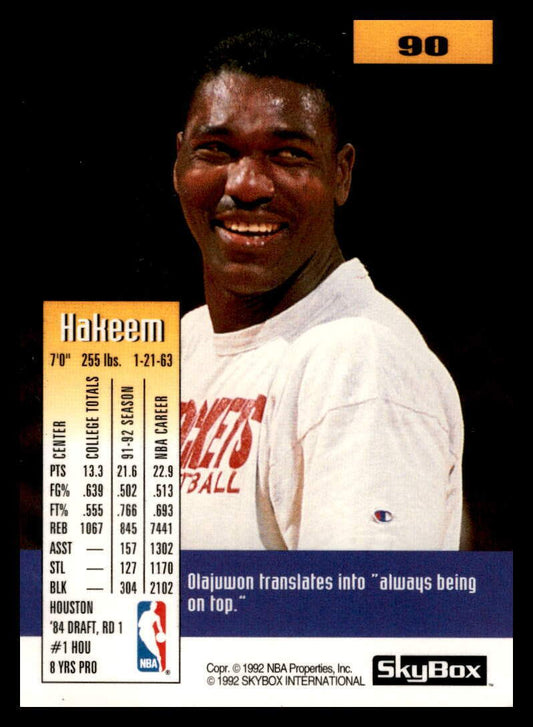 1992 SkyBox #90 Hakeem Olajuwon