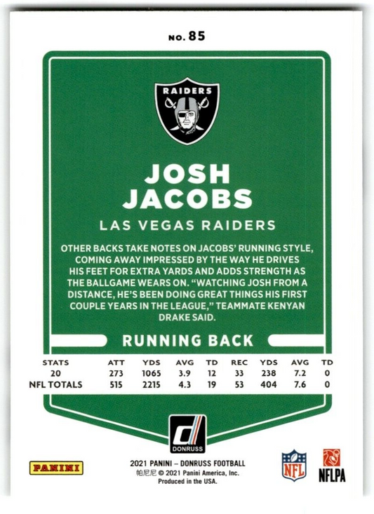 2021 Donruss Josh Jacobs Las Vegas Raiders #85