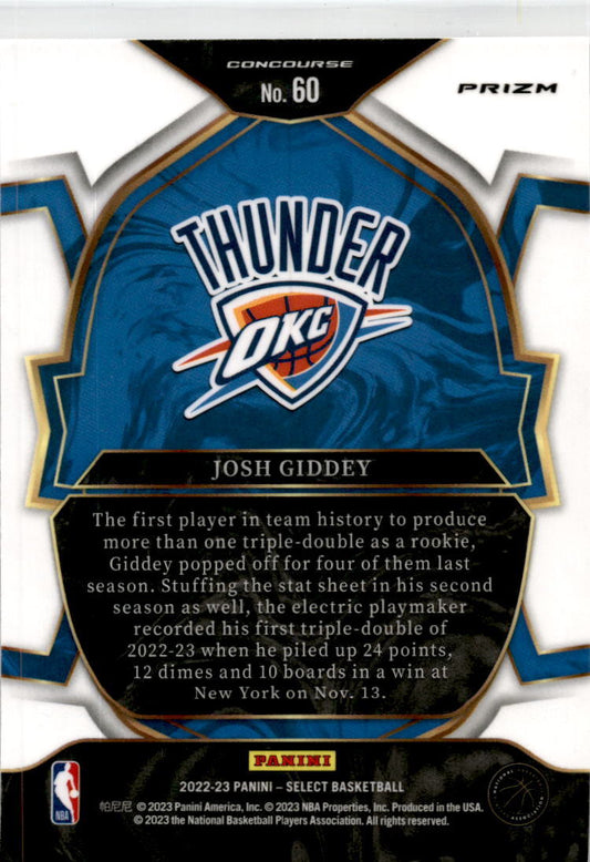 2022 Select Red Cracked Ice Prizm #60 Josh Giddey Oklahoma City Thunder