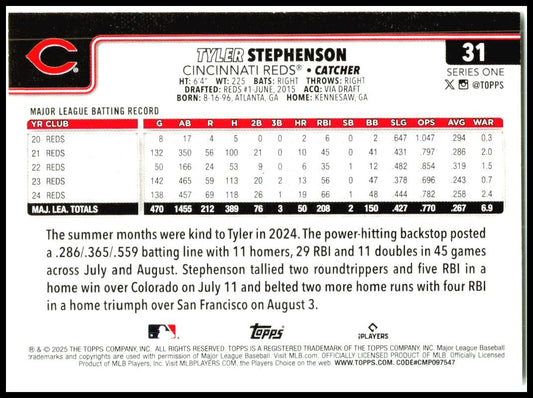 2025 Topps #31 Tyler Stephenson Cincinnati Reds