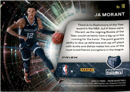 2020-21 Panini Prizm Sophomore Stars Prizms Green #10 Ja Morant Grizzlies
