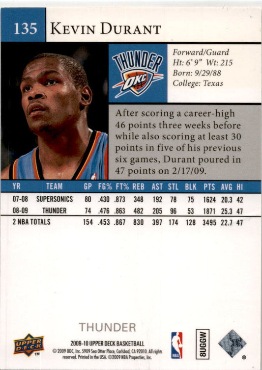 2009-10 Upper Deck #135 Kevin Durant Oklahoma City Thunder