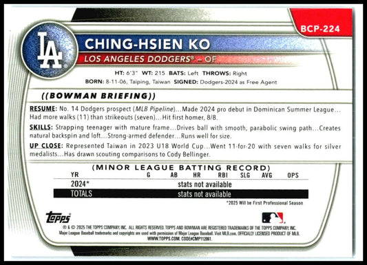 2025 Bowman Chrome Blue /150 #BCP-224 Ching-Hsien Ko Dodgers