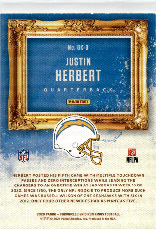 2020 Panini Chronicles Gridiron Kings #GK-3 Justin Herbert RC Los Angeles Charg