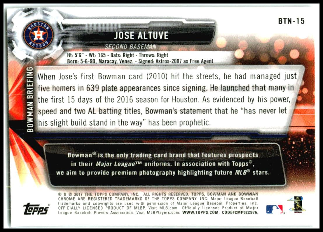 2017 Topps Chrome Bowman Chrome Then & Now #BTN-15 Jose Altuve Houston Astros