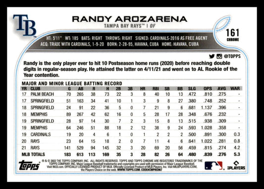 2022 Topps Chrome #161 Randy Arozarena