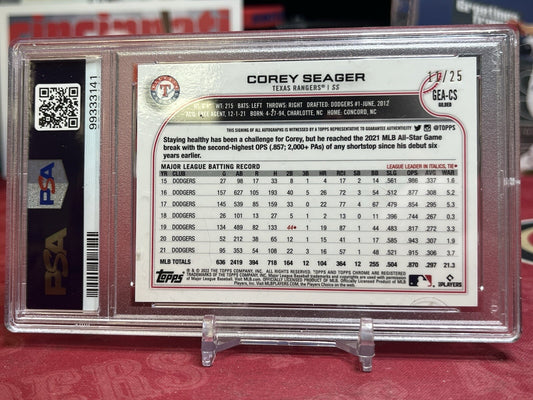 2022 Topps Chrome Gilded Corey Seager Gold Etch Rose Gol Auto /25 Rangers PSA 10