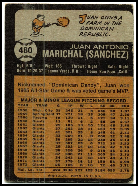 1973 Topps #480 Juan Marichal San Francisco Giants