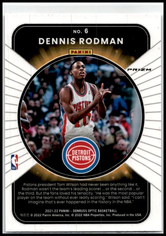2021-22 Donruss Optic Winner Stays Holo #6 Dennis Rodman Detroit Pistons