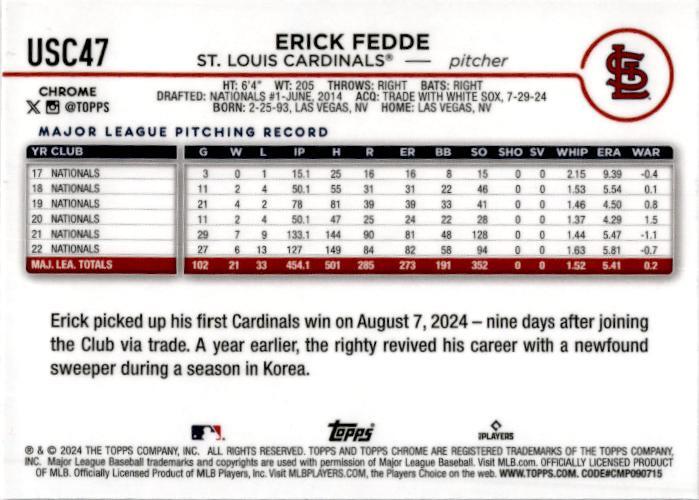 2024 Topps Chrome Update Purple Lava Lamp Refractors #USC47 Erick Fedde /299