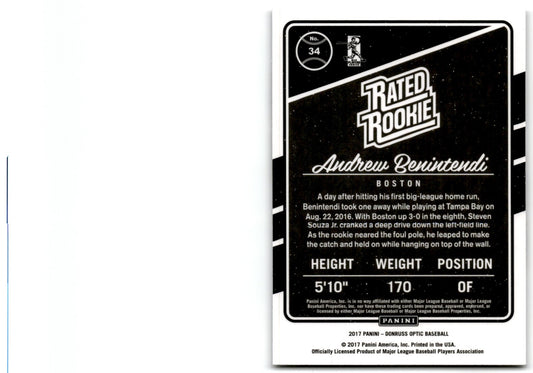 2017 Donruss Optic Rated Rookie Andrew Benintendi Rookie Boston Red Sox #34