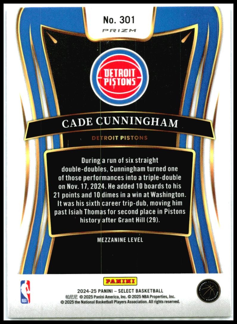 2024-25 Panini Select Blue #301 Cade Cunningham Detroit Pistons