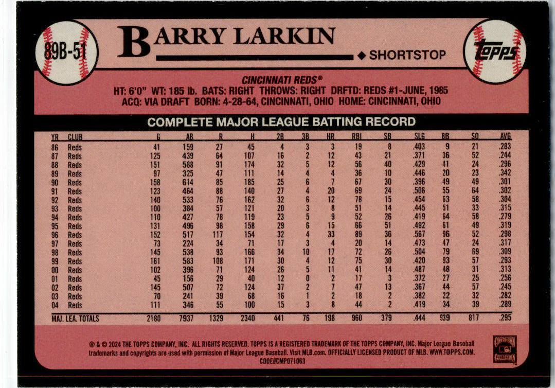 2024 Topps #89B-51 Barry Larkin Cincinnati Reds