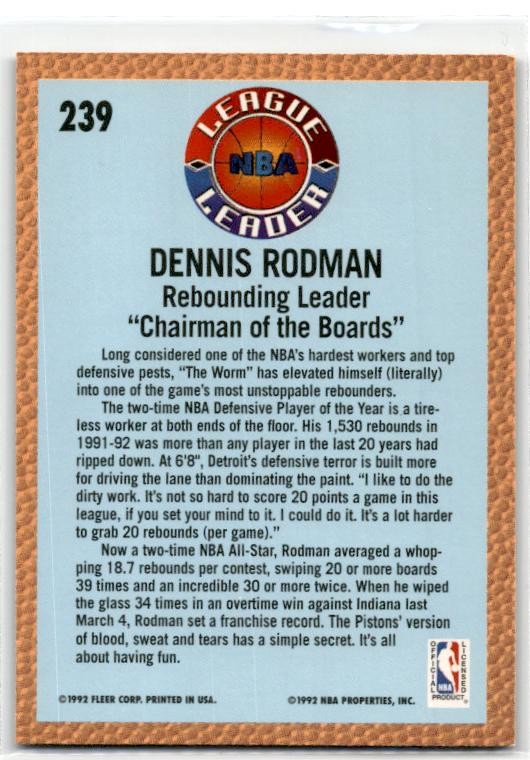 1992-93 Fleer #239 Dennis Rodman Detroit Pistons