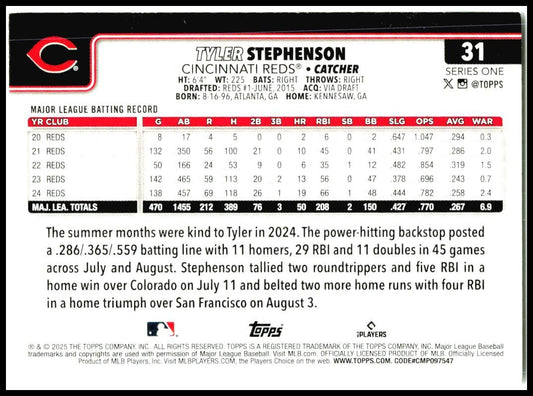 2025 Topps #31 Tyler Stephenson Cincinnati Reds