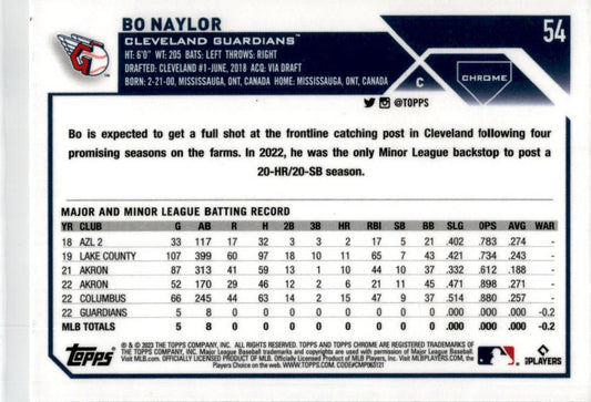 2023 Topps Chrome #54 Bo Naylor Rookie Cleveland Guardians