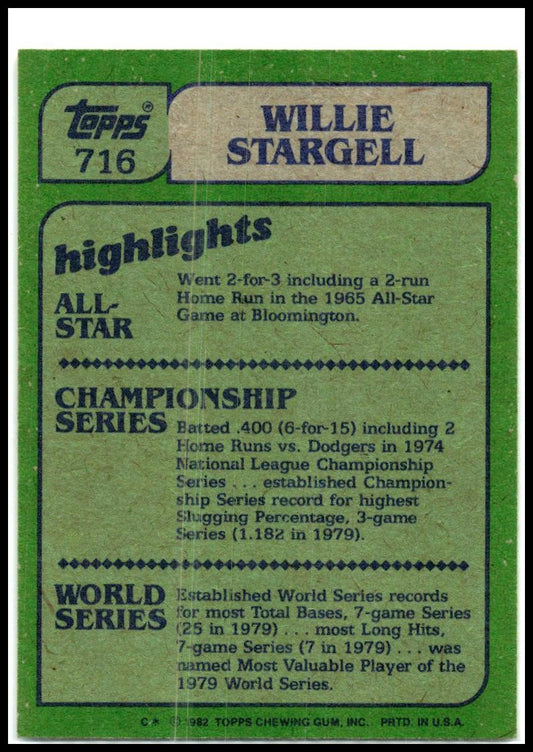 1982 Topps Blackless #716 Willie Stargell Pittsburgh Pirates