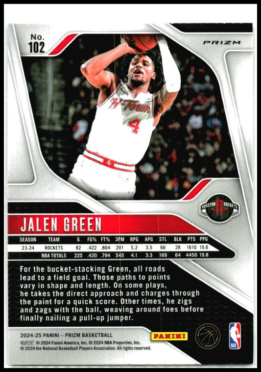 2024-25 Panini Prizm Prizms Pink Ice #102 Jalen Green Houston Rockets
