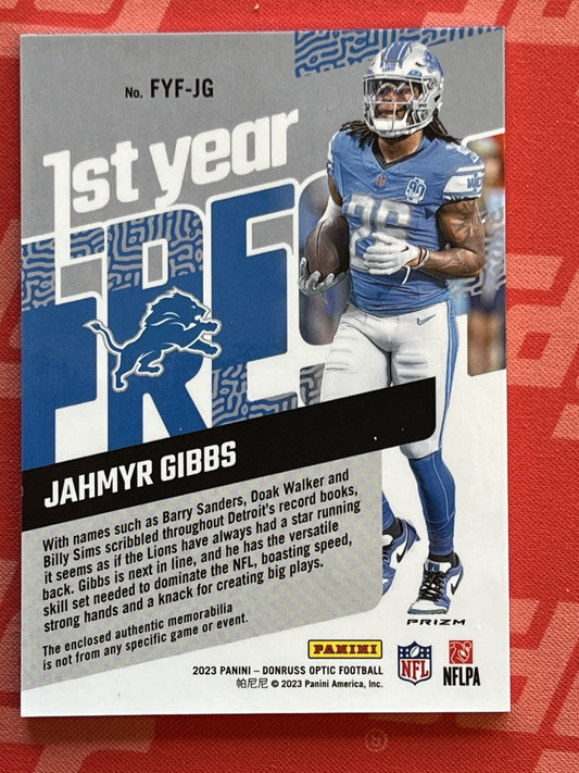 2023 Donruss Optic 1st Year Fresh Blue Hyper #FYF-JG Jahmyr Gibbs Detroit Lions