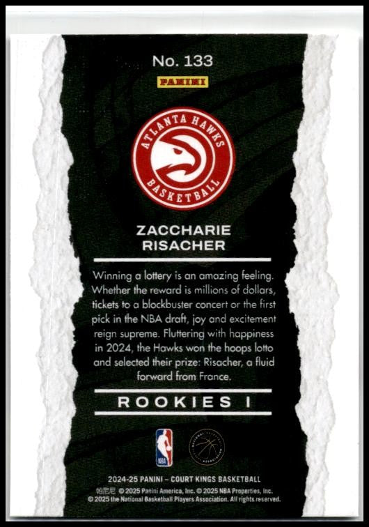2024-25 Panini Court Kings #133 Zaccharie Risacher Atlanta Hawks
