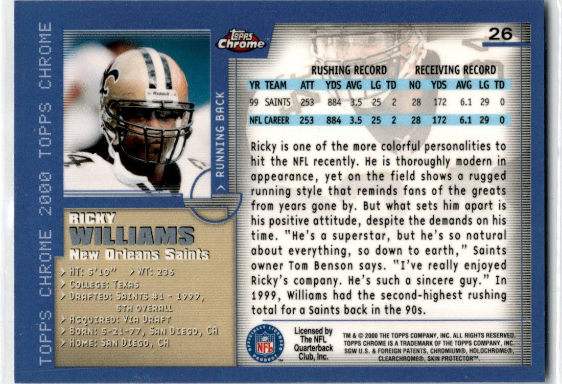 2000 Topps Chrome #26 Ricky Williams New Orleans Saints