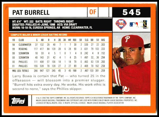 2002 Topps #545 Pat Burrell Philadelphia Phillies