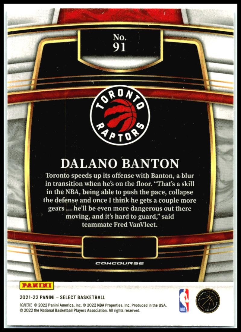 2021-22 Panini Select Blue (Retail Base) #91 Dalano Banton RC Toronto Raptors