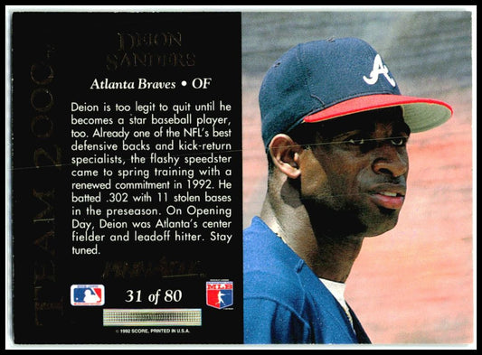 1992 Pinnacle Team 2000 #31 Deion Sanders Atlanta Braves