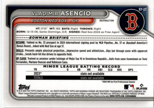 2024 Bowman Chrome Chrome Prospects Refractor #BCP-227 Vladimir Asencio /499