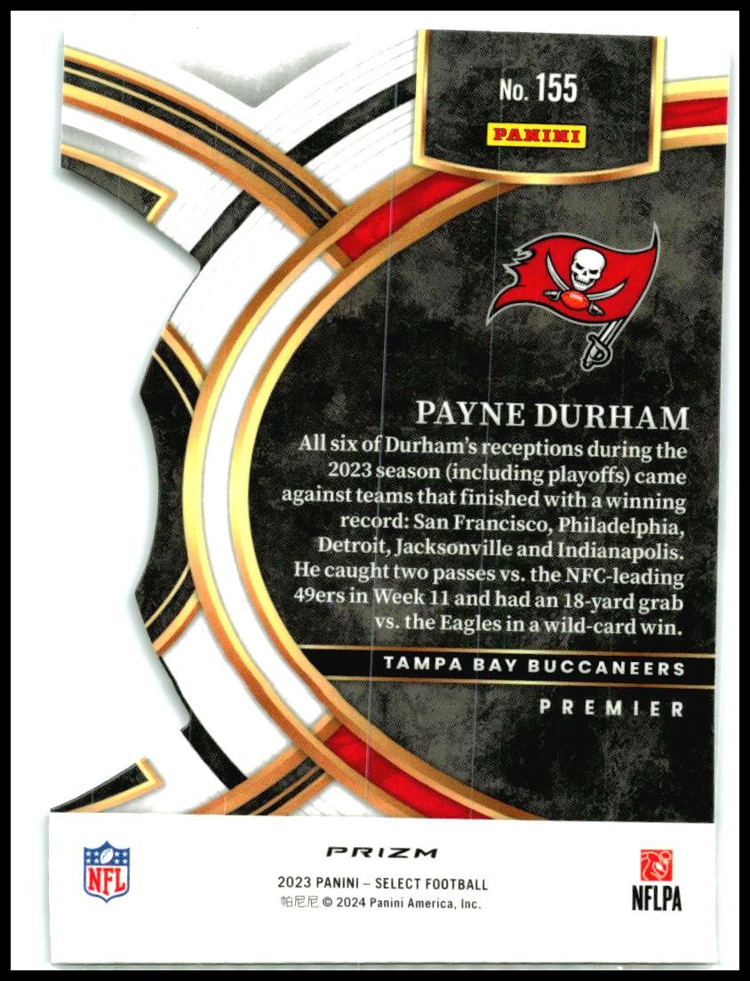 2023 Panini Select Silver Prizms Die Cuts #155 Payne Durham Tampa Bay Buccaneers